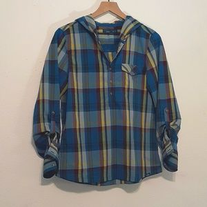 Prana Blue Hooded Pullover Top